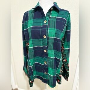 Umgee Green and Navy Plaid Shirt with animal print